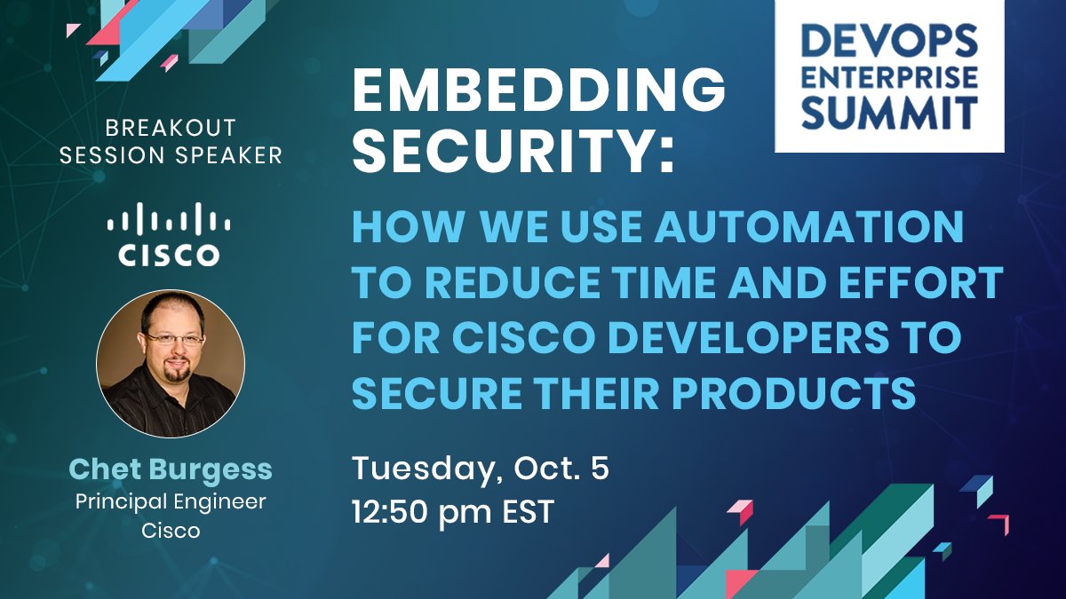anchore's tweet photo. At the DevOps Enterprise Summit next week our customer @cfbIV of @Cisco will talk about how to improve #security for containerized #applications. Learn more or sign up here: https://t.co/TMR5qpnsuP @ITRevDOES #DOES21 https://t.co/iVgKkJMveP