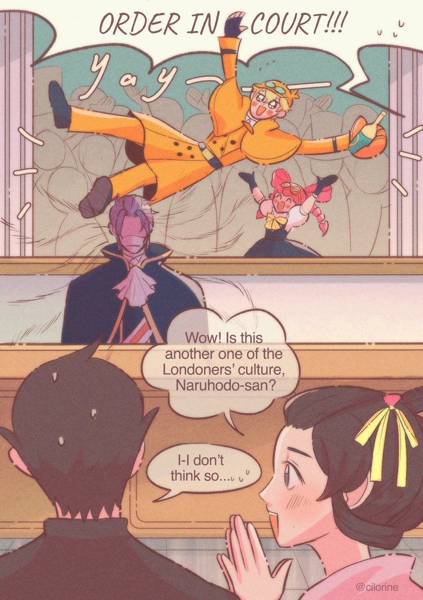 cilorine's tweet photo. just another day in the old bailey 👼
lord van zieks looks like he'd have a lot of fans, doesn't he? 

#大逆転裁判 #TheGreatAceAttorney #AceAttorney https://t.co/a9xXFg2XQA