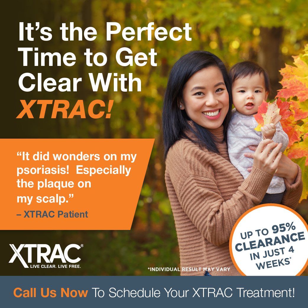 Don't wait any longer!  Get XTRAC treatment for your psoriasis today!  Call 800-814-9395 today and get started on your way to living clear...XTRAC Clear.

#xtrac #psoriasis #fall #skin #clearskin #psoriasistreatment #dermatology