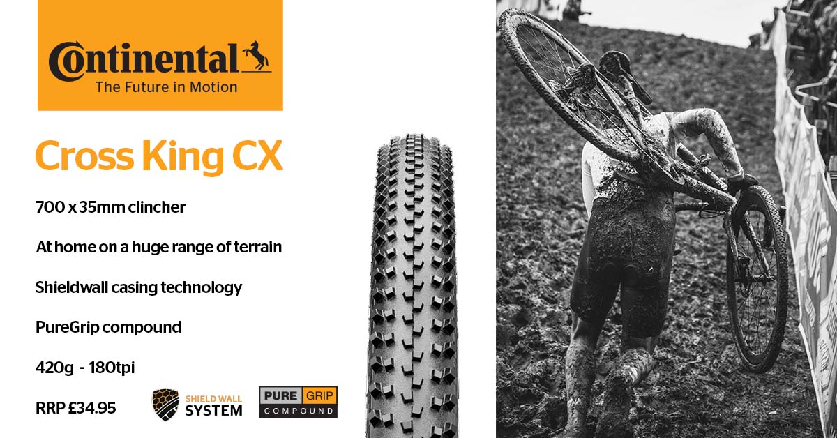 ContiTyres's tweet photo. Back in stock, just in time for the cross season!
Our Cross King CX is based on the popular Cross King MTB trail tyre. Fast rolling yet a savvy tread lug layout grips & clears mud too. Best of both worlds!
https://t.co/dZUFLKy91J
#getthegrip #conticross
#puregrip #shieldwall https://t.co/Bmg21QbO7r