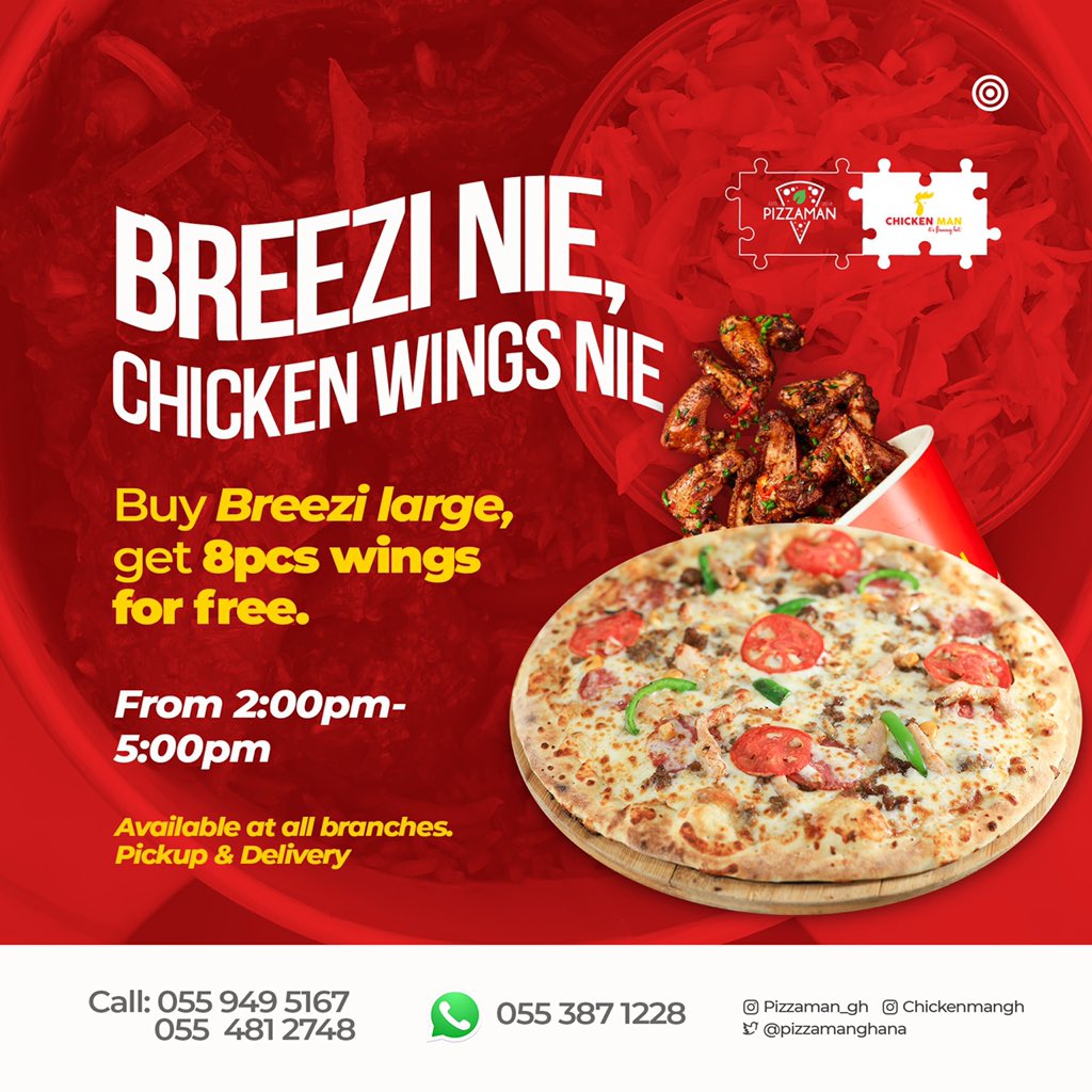 UncleWizbid's tweet photo. Buy one pizza get hot spicy wings...complete treat from @pizzamanghana https://t.co/bMlKVkRuSS