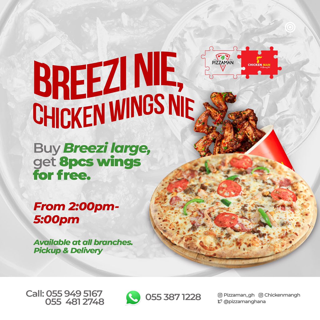 UncleWizbid's tweet photo. Buy one pizza get hot spicy wings...complete treat from @pizzamanghana https://t.co/bMlKVkRuSS