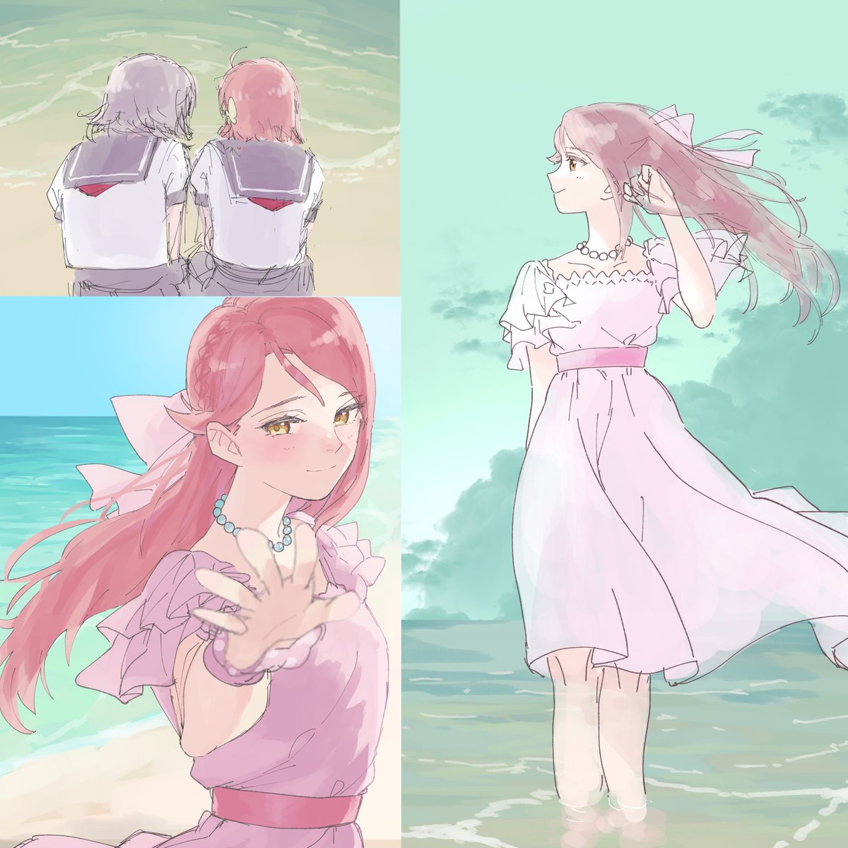 桜内梨子 ,高海千歌 ,渡辺曜 「今月もがんばりました💮 #今月描いた絵を晒そう 」|ぴよひこのイラスト