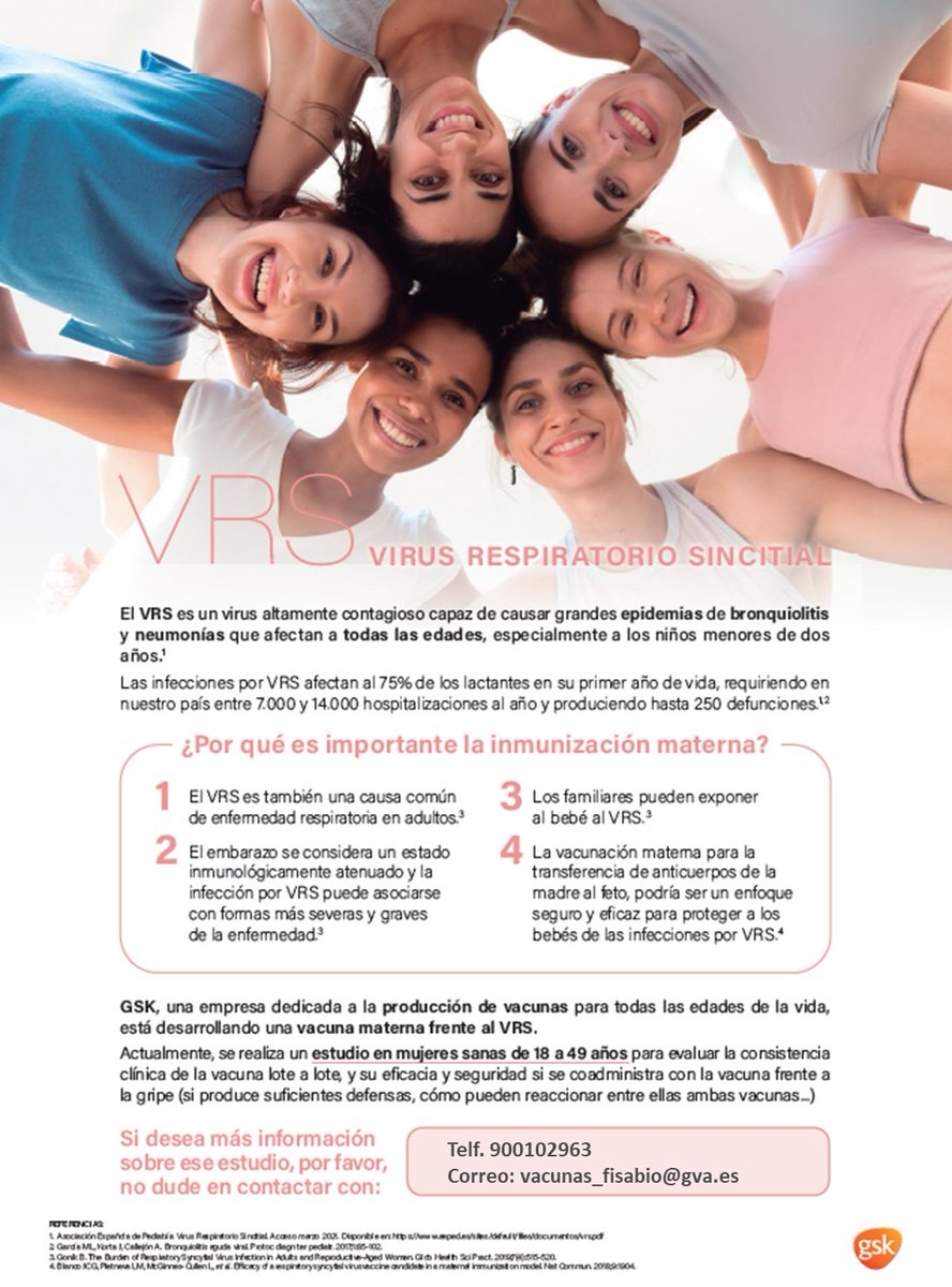 Estudio | Ayer se incluyó la primera participante en el ensayo clínico para estudiar una nueva vacuna frente al virus respiratorio sincitial #VRS. 

➡️Si eres o conoces a mujeres de entre 18 y 49 años que les pueda interesar, contáctanos en el 900102963 o vacunas_fisabio@gva.es