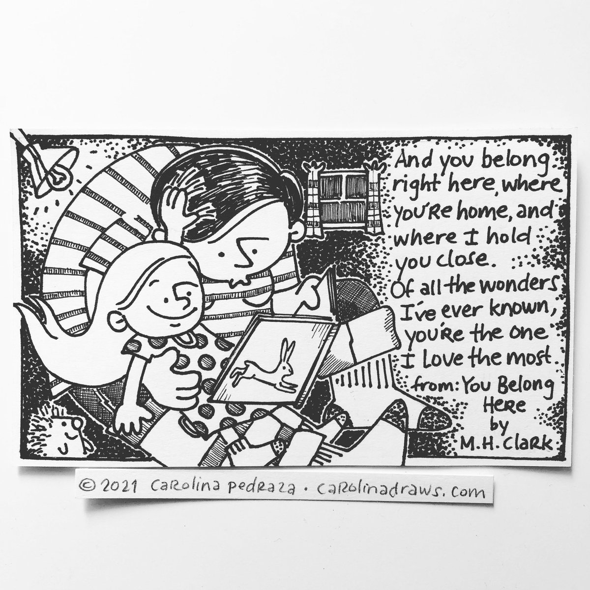 cpedrawza's tweet photo. #500 lunchbox drawings: holy cow, I made it to posting 500 of these fun little drawings!! This was inspired by “You Belong Here” by M.H. Clark &amp; Ill. by Isabelle Arsenault

#lunchboxdrawing #childrenillustrator #autobiocomics
#carolinadraws #kidlit #ouradventuresinmadrid
#mhclark https://t.co/jcX1oqSLQj