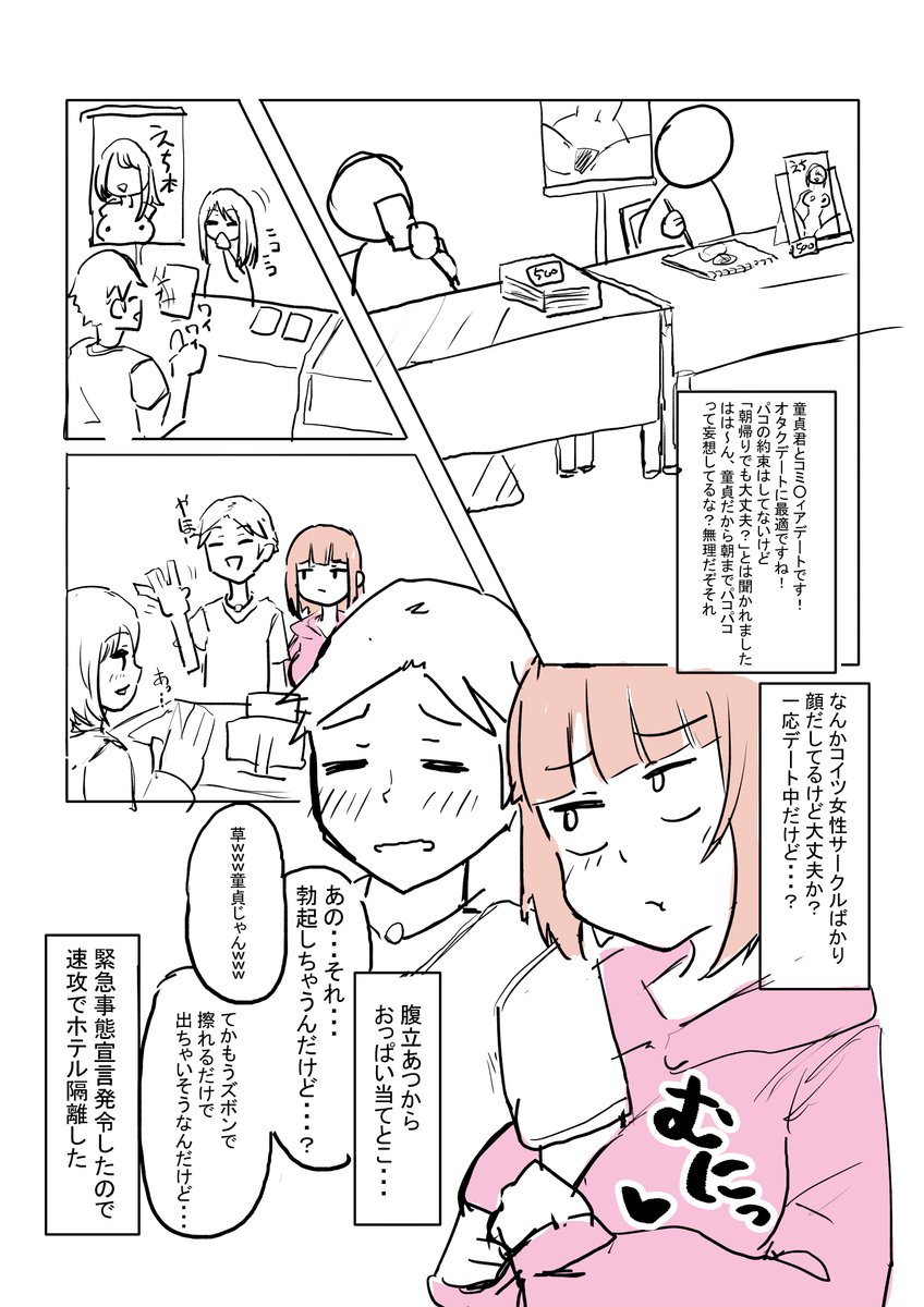 童貞と同人即売会に行ったらムラムラしたのでホテルでえっちな資料を撮られた話(2/4) 