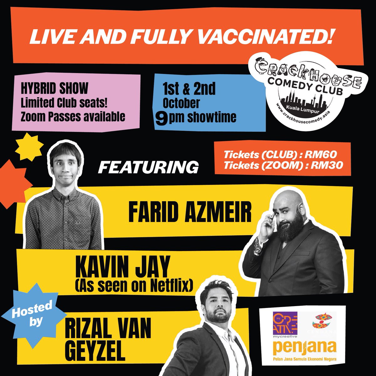 Good news everyone!

We have been told by the powers that be, that we are allowed to resume as per usual.

So it’s back to the crack! 

Shows are happening this weekend! 

Get your laugh fix quick! Very limited seats at the club and zoom pass available.
