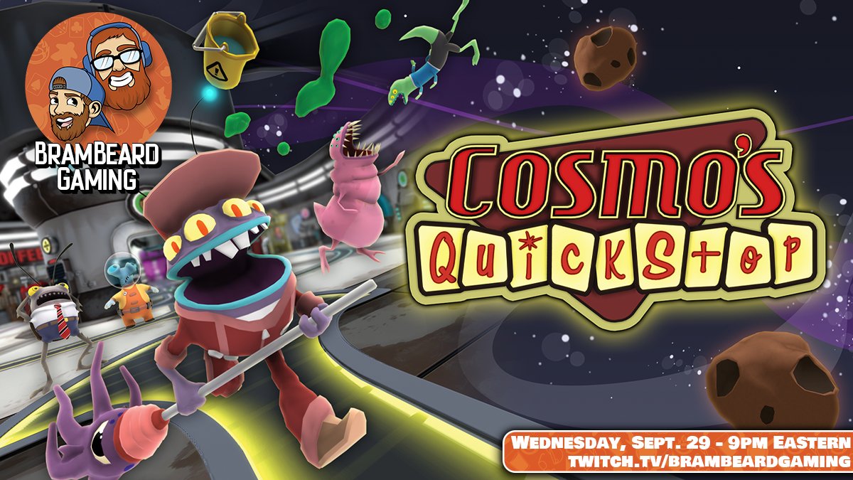 Tonight 9pm Eastern - We continue our journey as gas station attendants in spaaacccceee in Cosmo's Quickstop (<a href="/BigSirGames/">Cosmo's Quickstop (BSG) | OUT NOW!!!</a>), one of our favorite games this year! Come hang out with the chaos and see us clean up all the glorp! twitch.tv/brambeardgaming #TwitchStreamers