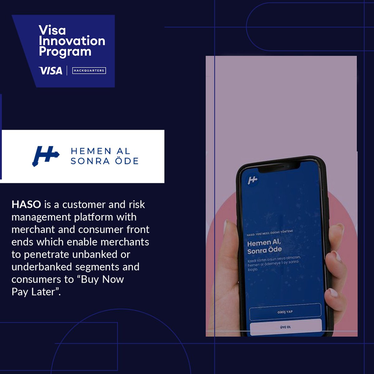hackquarters's tweet photo. . @hemenalsonraode is a customer and risk management platform where it enables merchants to penetrate unbanked or underbanked segments and consumers to “Buy Now Pay Later”.

Founder: Serdar Kodal 
Website: https://t.co/uB1UCEUMeF  

#Hackquarters #VisaInnovationProgram #startup https://t.co/Ba4knTwqc6