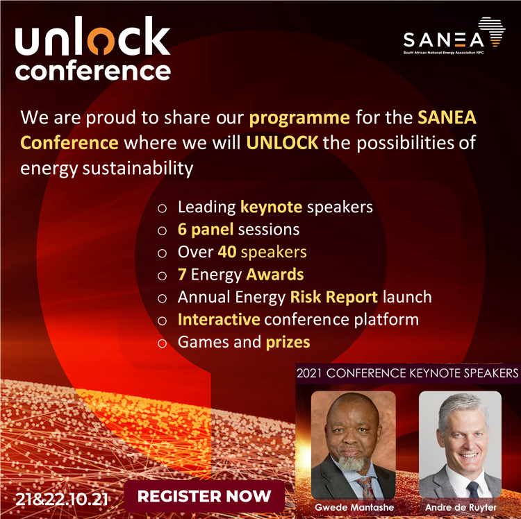 SANEANPC's tweet image. The South African National Energy Association (SANEA) is proud to share our #programme for the SANEA #Conference which will be held on 21 – 22 October, where we will #UNLOCK the possibilities of #energy #sustainability. 

Click here to view the programme: ow.ly/CknD50GiD2O