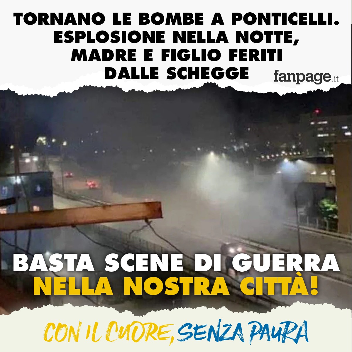 MarescaCatello's tweet photo. La bomba fatta esplodere ieri sera a #Ponticelli, con la quale sono rimasti feriti una madre e suo figlio, è la dimostrazione che nella nostra città c'è una reale emergenza #sicurezza. https://t.co/6hhLqujdaR
