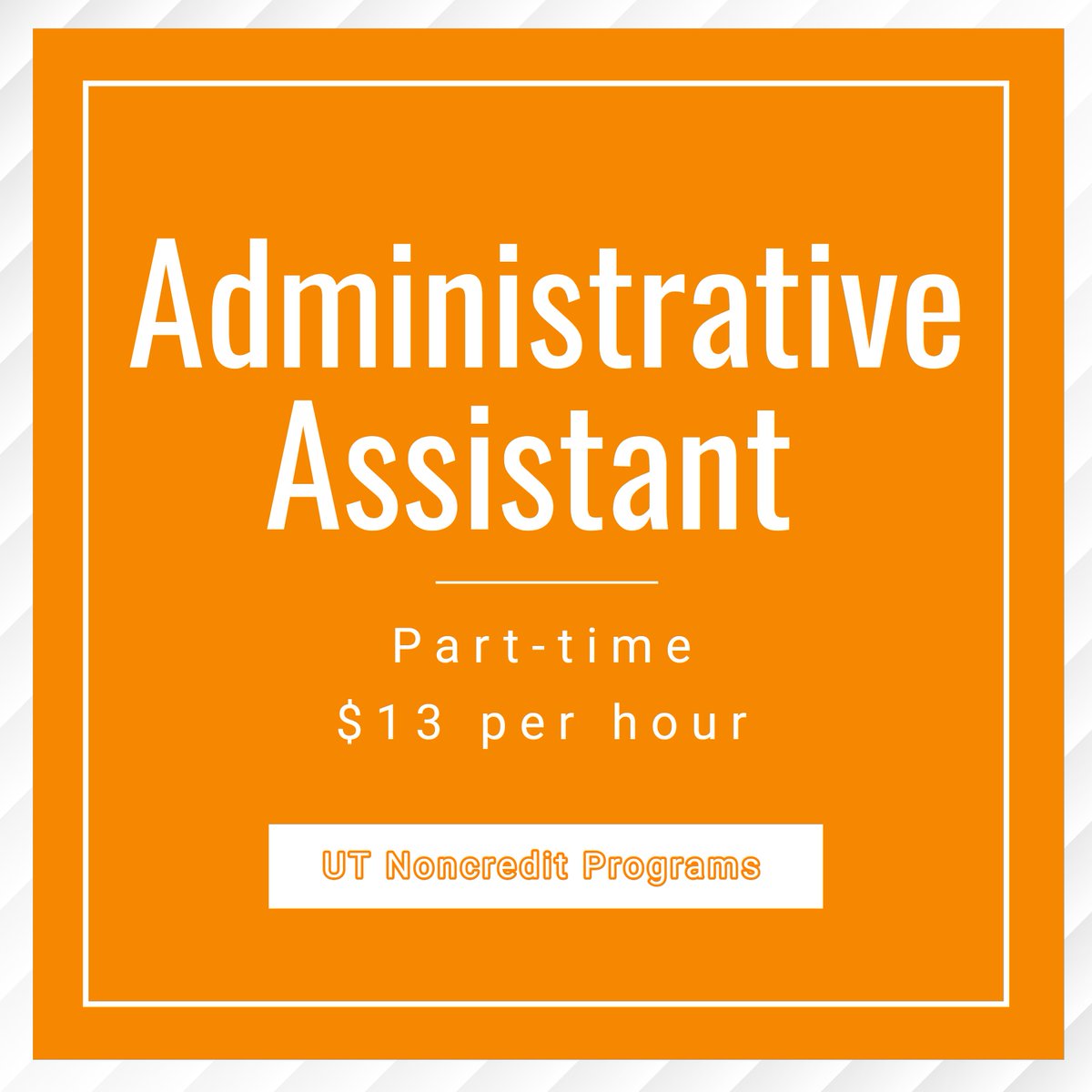 UTConferences's tweet photo. We are hiring!
Administrative Assistant: This is a part-time position, $13 per hour for the Department of UT Noncredit Programs. @UTNonCredit
DM us for details.
#utnoncredit #utconferences #utknoxville #knoxville #assistant #hiring #recruitment #joinourteam https://t.co/t1qmTqHNPd