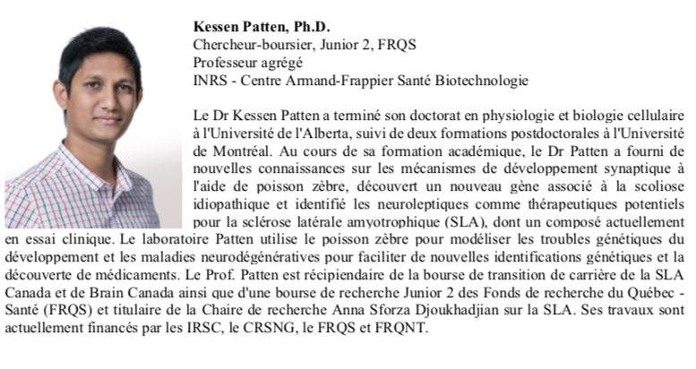 Mathieu_Ferron's tweet photo. Passons maintenant à une présentation de Kessen Patten de l'INRS - Centre Armand-Frappier Santé Biotechnologie
@KessenPatten
MODÉLISATIONS DE MALADIES DE MOTONEURONES EN UTILISANT LE POISSON ZÉBRÉ
#CRCQ https://t.co/9ENyDOFKJl