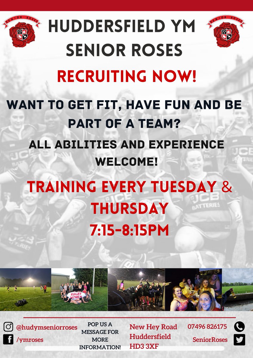 ⚫️🔴 RECRUITING NOW 🔴⚫️

The Roses are looking for new players! 

Everyone's welcome, whether you're an experienced player or have never picked up a ball before! 

Pop us a message for more info, or come along on a Tuesday or Thursday at Huddersfield YM!🏉🌹
