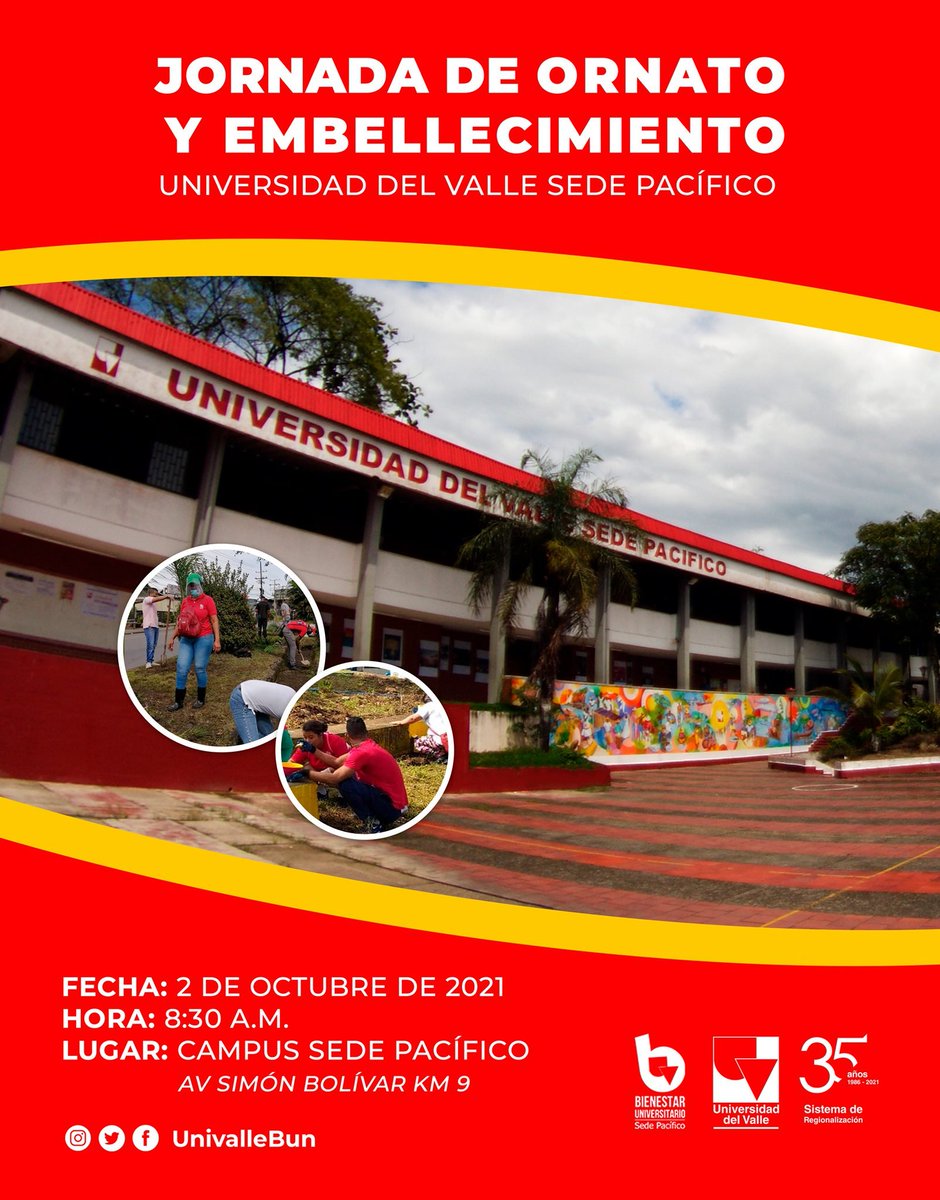 UnivalleBun's tweet photo. Este sábado 2 de octubre realizaremos una gran Jornada de Ornato y Embellecimiento de nuestro campus. Invitamos a la comunidad universitaria y egresados a hacer parte de esta actividad. https://t.co/13fUkEM5R9