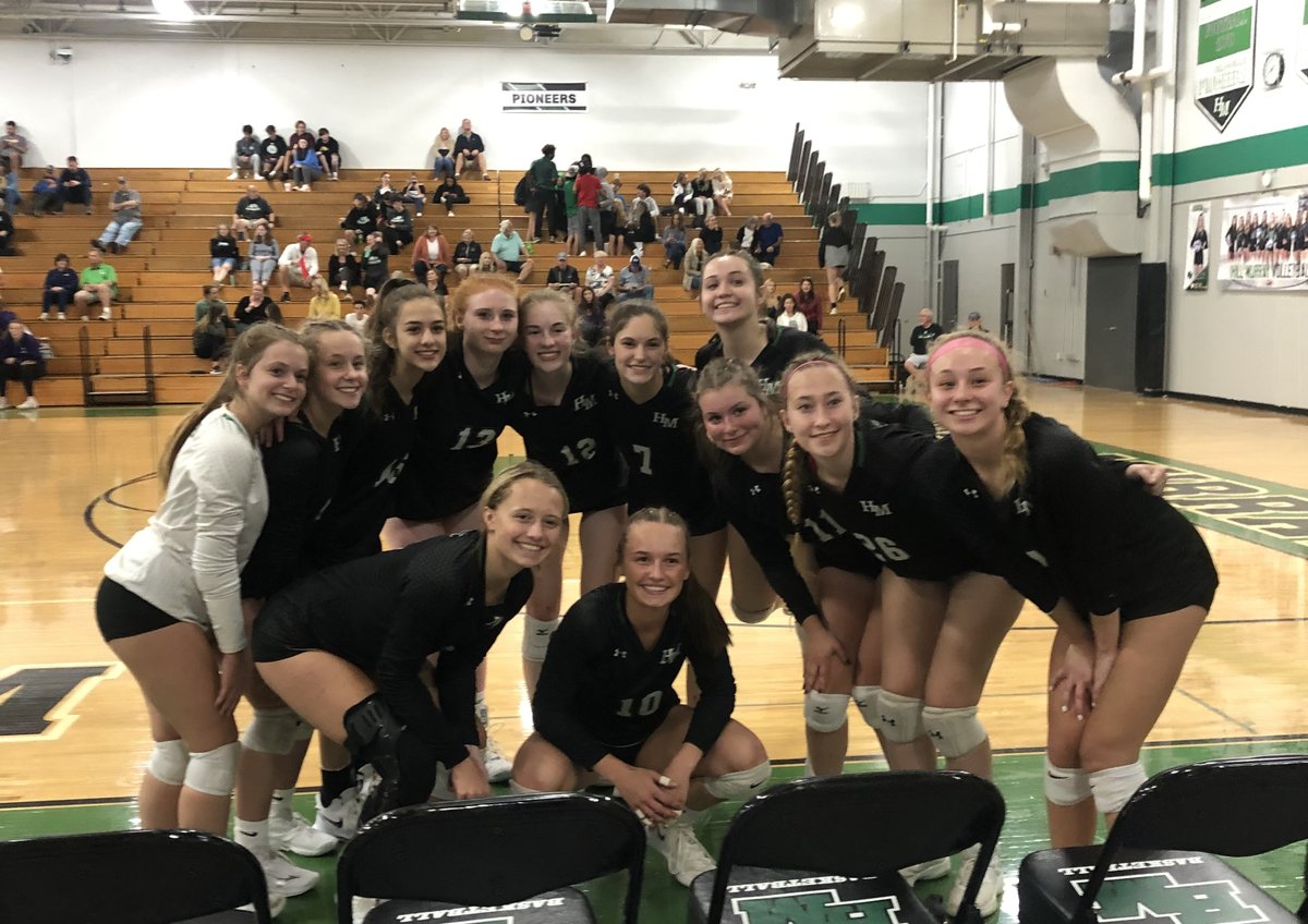 HMPioneers's tweet photo. Varsity volleyball lost to Mahtomedi in a 5 set, hard fought battle last night. Can’t wait to face off again in sections!#RollPios https://t.co/h5S9EisXkp