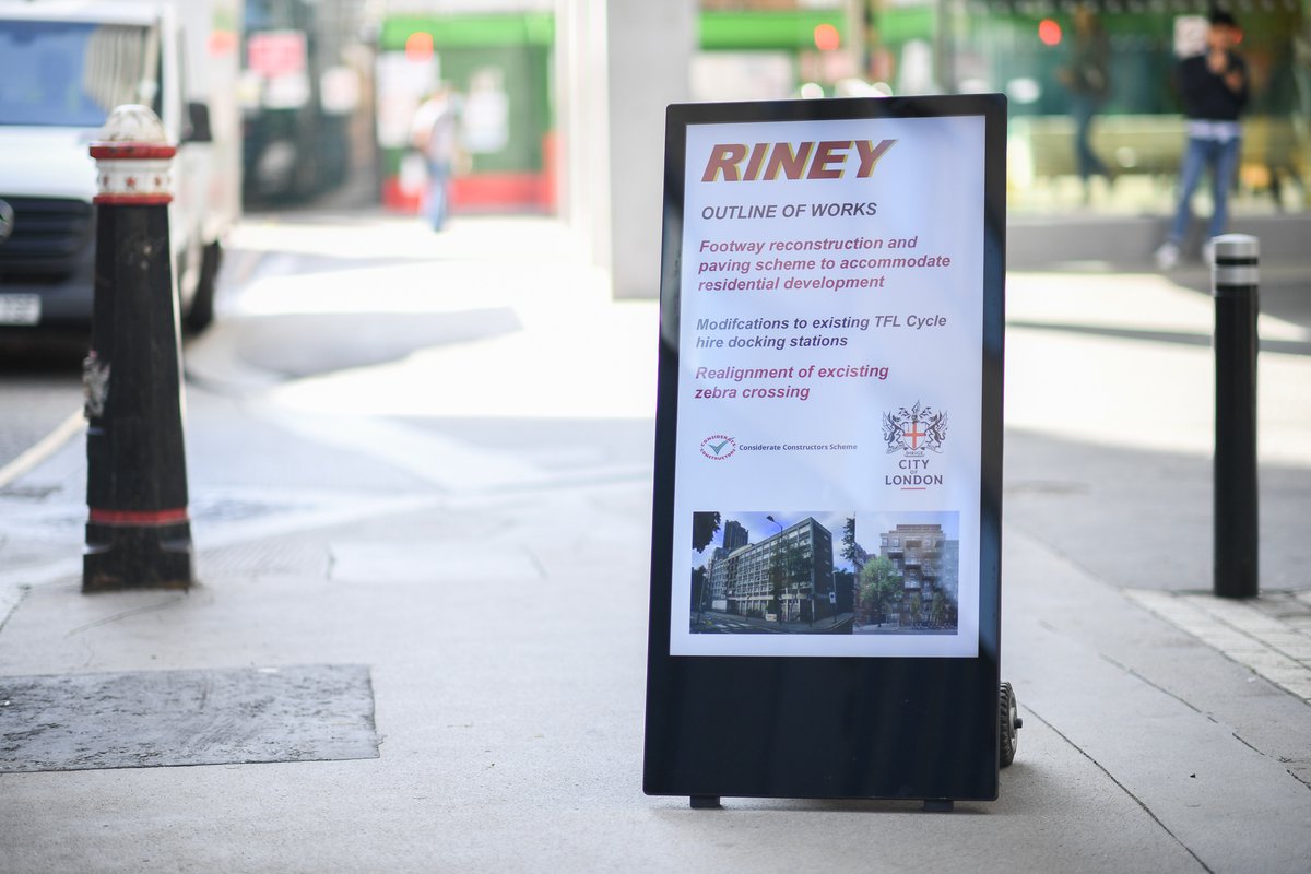 Riney is constantly looking at ways we can improve 
communication with our clients and the general public. We are introducing new digital signage across selected sites in the City of  London to offer more information regarding our ongoing schemes. #communication