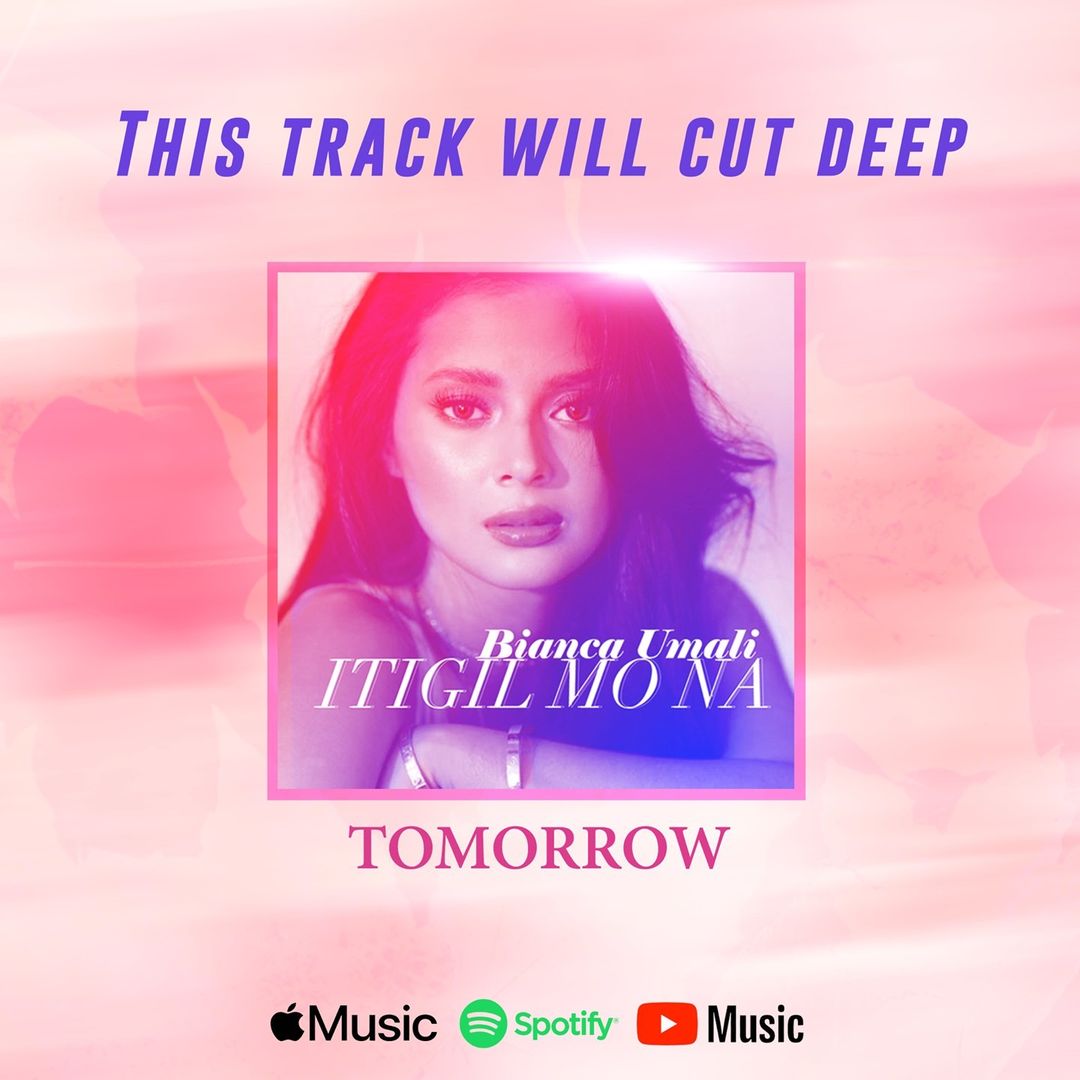 Sparkle_GMA's tweet photo. Are you ready for the ultimate hugot track from #BiancaUmali? Tomorrow's the day ✨ #BiancaUmaliItigilMoNa

Listen to it first  by pre-saving it on iTunes! 🎵 https://t.co/SBALmwKEqi