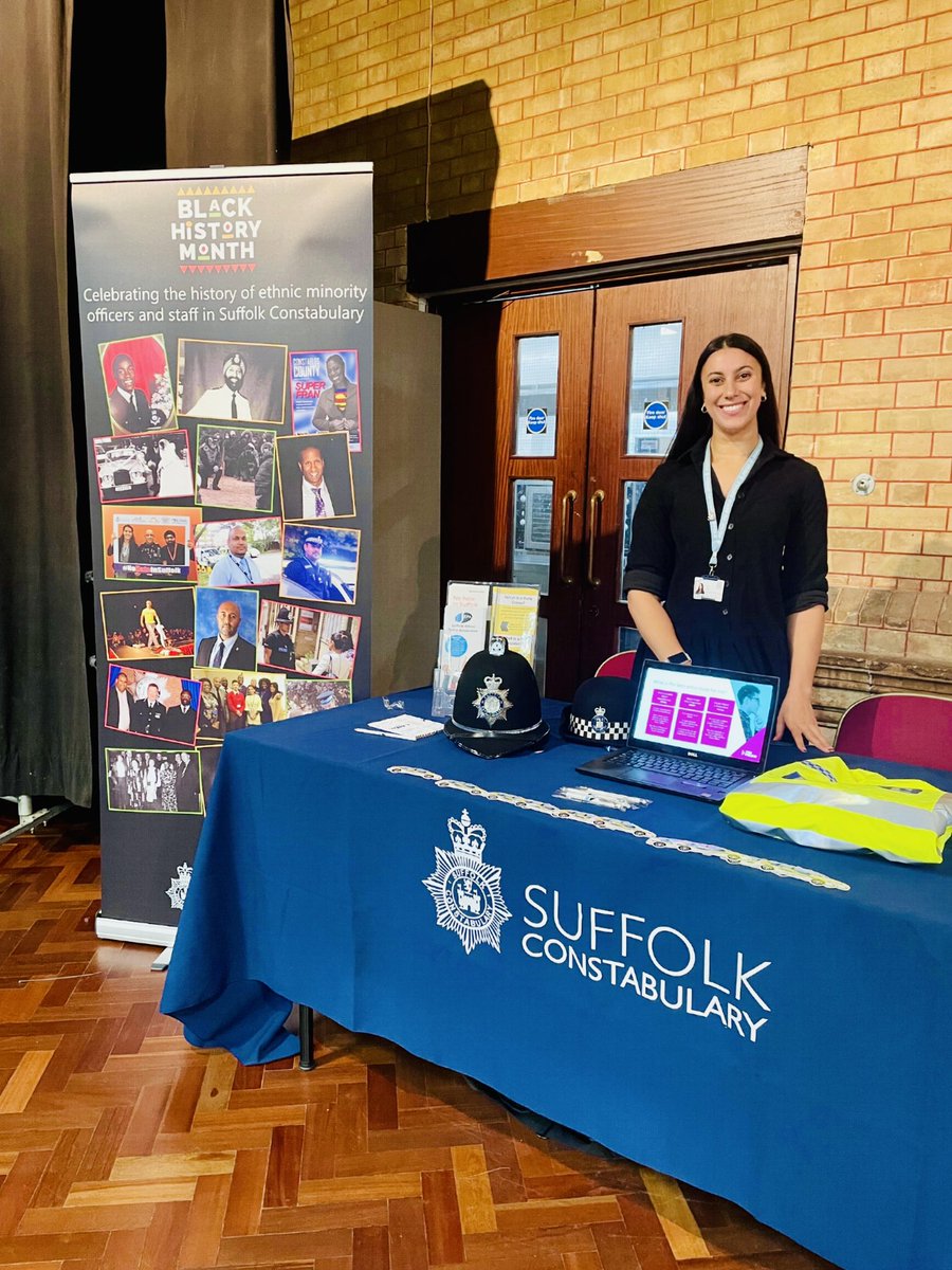 SuffolkEPA's tweet photo. Our new Black History Month banner made its first appearance at the @IpswichGov careers fair today. Good conversations were had with potential applicants &amp; it was a great opportunity to celebrate our current ethnic minority officers &amp; staff!
#blackhistorymonth 
@SuffolkPolice https://t.co/wUx60GXIQc