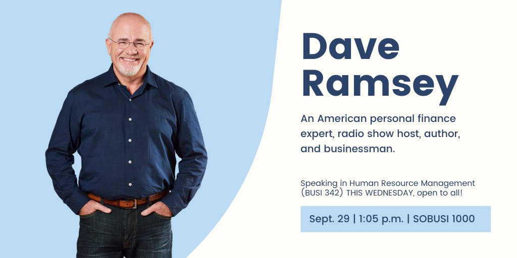 LibertyU_Busi's tweet photo. Join us TODAY as we get the priviledge to host @DaveRamsey in a Human Resource Management course (BUSI 342) this afternoon as he shares his financial and leadership expertise with our students. All are welcome!

#LUBusiness https://t.co/OTEOycFqnW