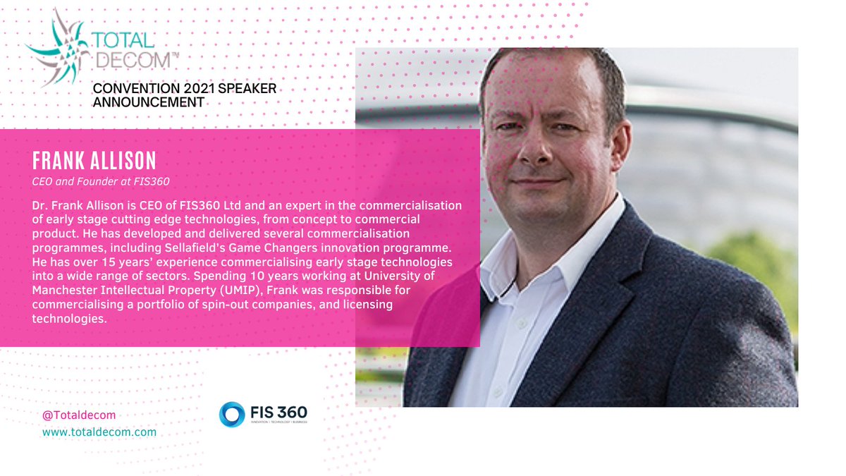 Frank Allison. CEO and Founder at <a href="/fis360/">FIS360</a> will be speaking at our convention about Game Changers - Innovation in Nuclear Decommissioning.

You can see Frank’s and many others’ chosen subjects here totaldecom.com/convention-202… 

#nuclear #decommissioning #presentation #learning