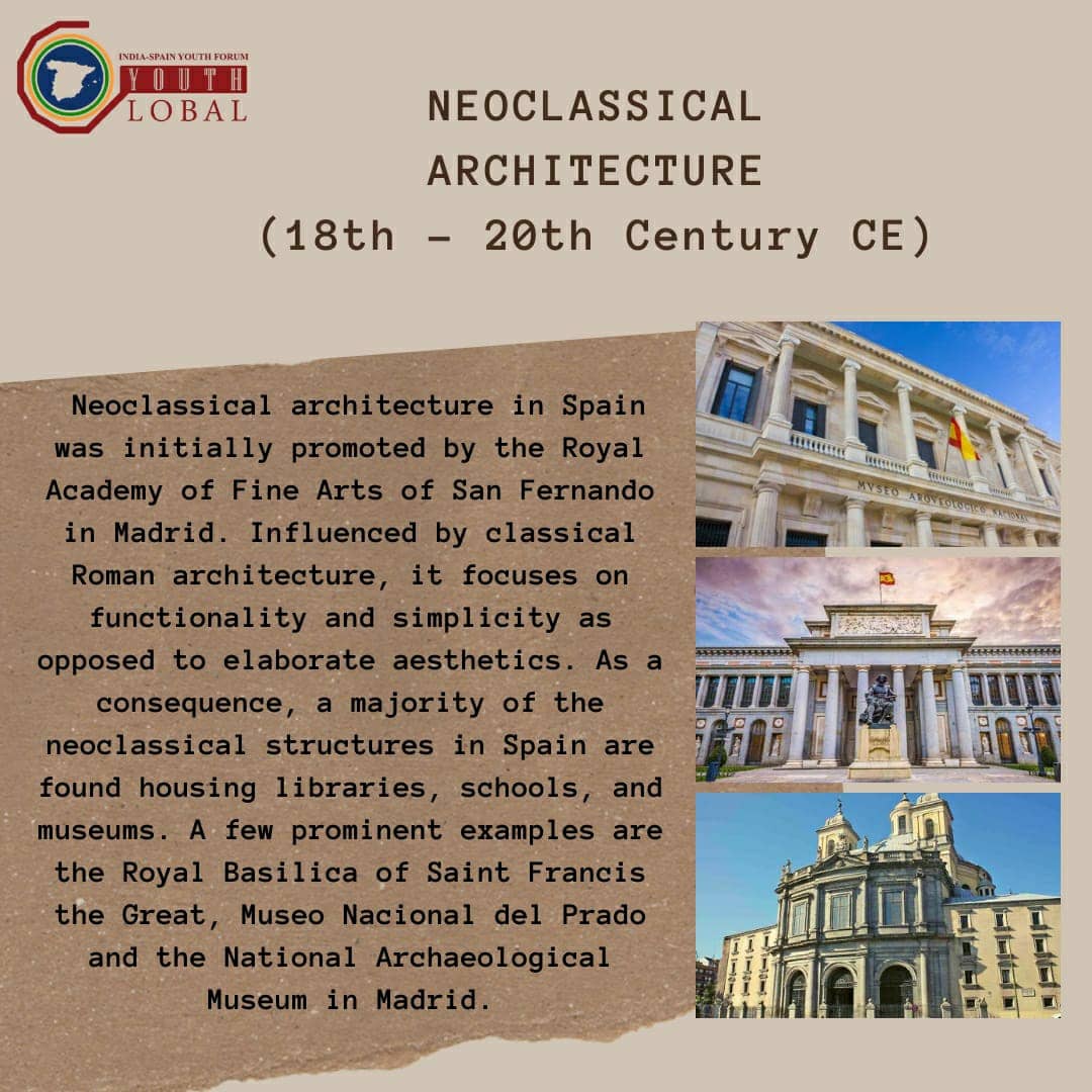 GY_ISYF's tweet photo. Greetings 🇮🇳🇪🇸

India-Spain Youth Forum presents to you the third post of the Spanish Architectural Styles series. Here, we showcase the structural forms in Spain during the modern era. https://t.co/PjiTWgfoy0