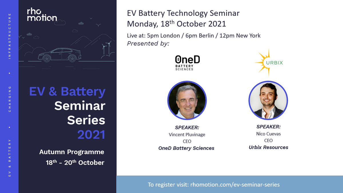 rhomotion's tweet photo. New seminar speakers confirmed: OneD Battery Sciences and @UrbixInc
They will both feature in our second EV Battery Technology seminar.
Register here: https://t.co/qN2SbZB70a.
#EVseminar #EVbattery #EVbatterytechnology #rhomotion https://t.co/7Vhv28HOj9