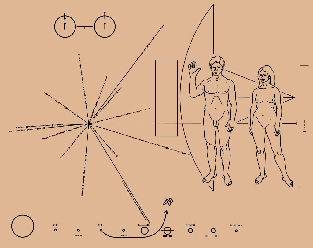 drguidoknapp's tweet photo. 1972: Als Botschaft an Außerirdische befindet sich an Bord der Raumsonde "Pioneer 10" auch eine Tafel mit dem Bild zweier Menschen. Der Mann hat einen Penis, bei der Frau fehlt die Vulva. Der Designer der Tafel hatte sie weggelassen, weil er glaubte, der NASA wäre das zu obszön. https://t.co/a7wghZNDXo