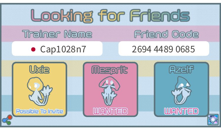 WRcap_n7's tweet photo. Looking for friends for Lake trio raids.
I can invite Uxie raids.
Please invite your Mesprit and Azelf raids.
My trainer code : 2694 4489 0685
 https://t.co/j93X8IgFD7 #PokemonGoFriends #PokemonGoRaids #GORaids https://t.co/lO8Uy1KfFE