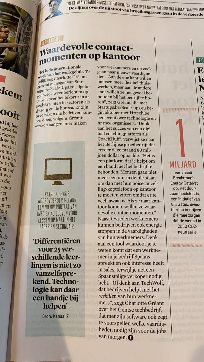 StartupsBe's tweet photo. 📰 @CharlotteGreant spoke with @trends_be about work &amp; hr 👉https://t.co/ti0DkLPUja
Want to discover how technology can support, enhance human resources? https://t.co/5l16ENaVZo is the place to be!
Join us next week on Oct 6 &amp; 7 in Antwerp 🙌

@StartupsBe @hrmagazinebe https://t.co/cav1euwBw2