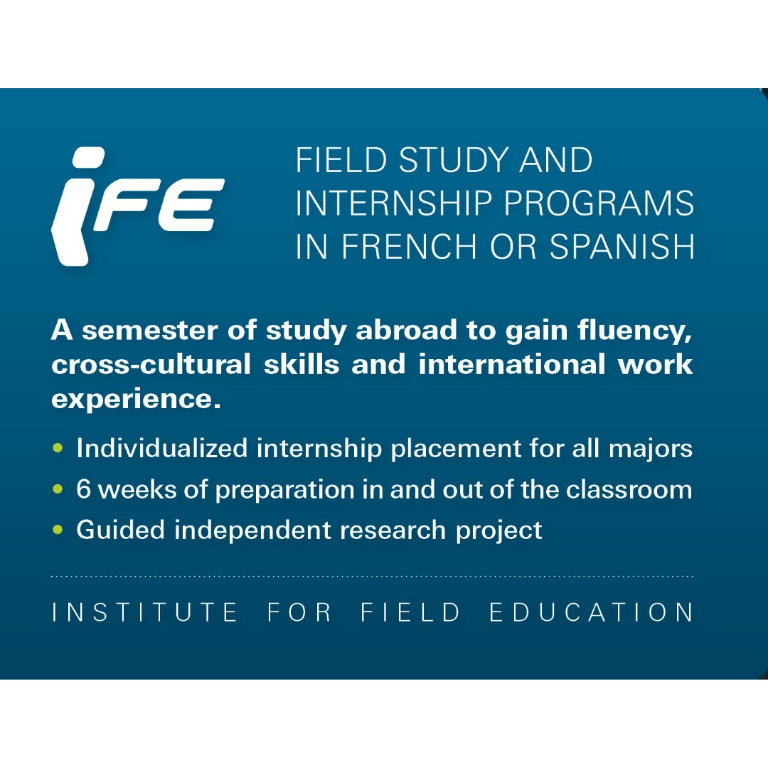 Dreaming of studying abroad in Belgium, France, or Spain? Check out IFE, one of our program provider's, info sessions today (29th) and tomorrow (30th) from 12-1 on Zoom! 

29th Info Session: us06web.zoom.us/j/83722421149
30th Info Session: cutt.ly/BEWY2i7