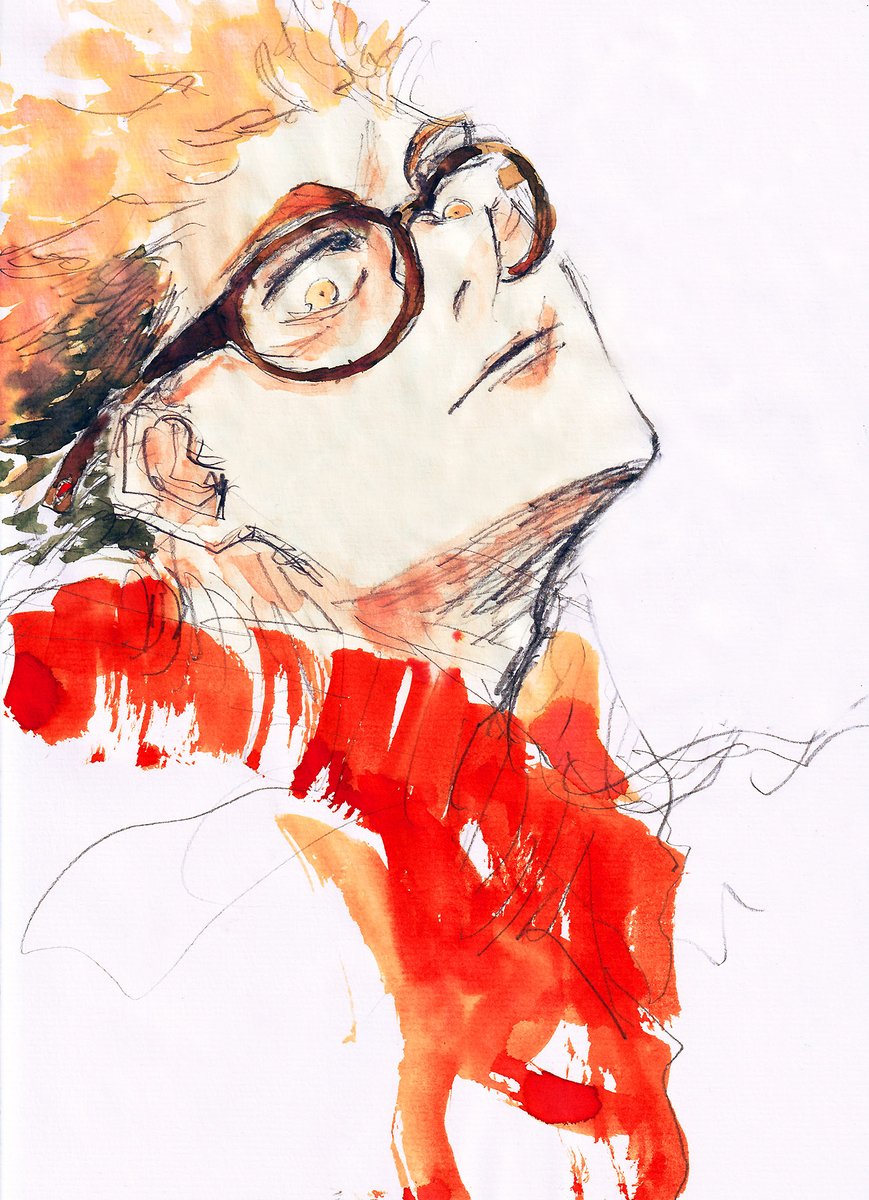 1boy male focus solo glasses traditional media sketch white background  illustration images
