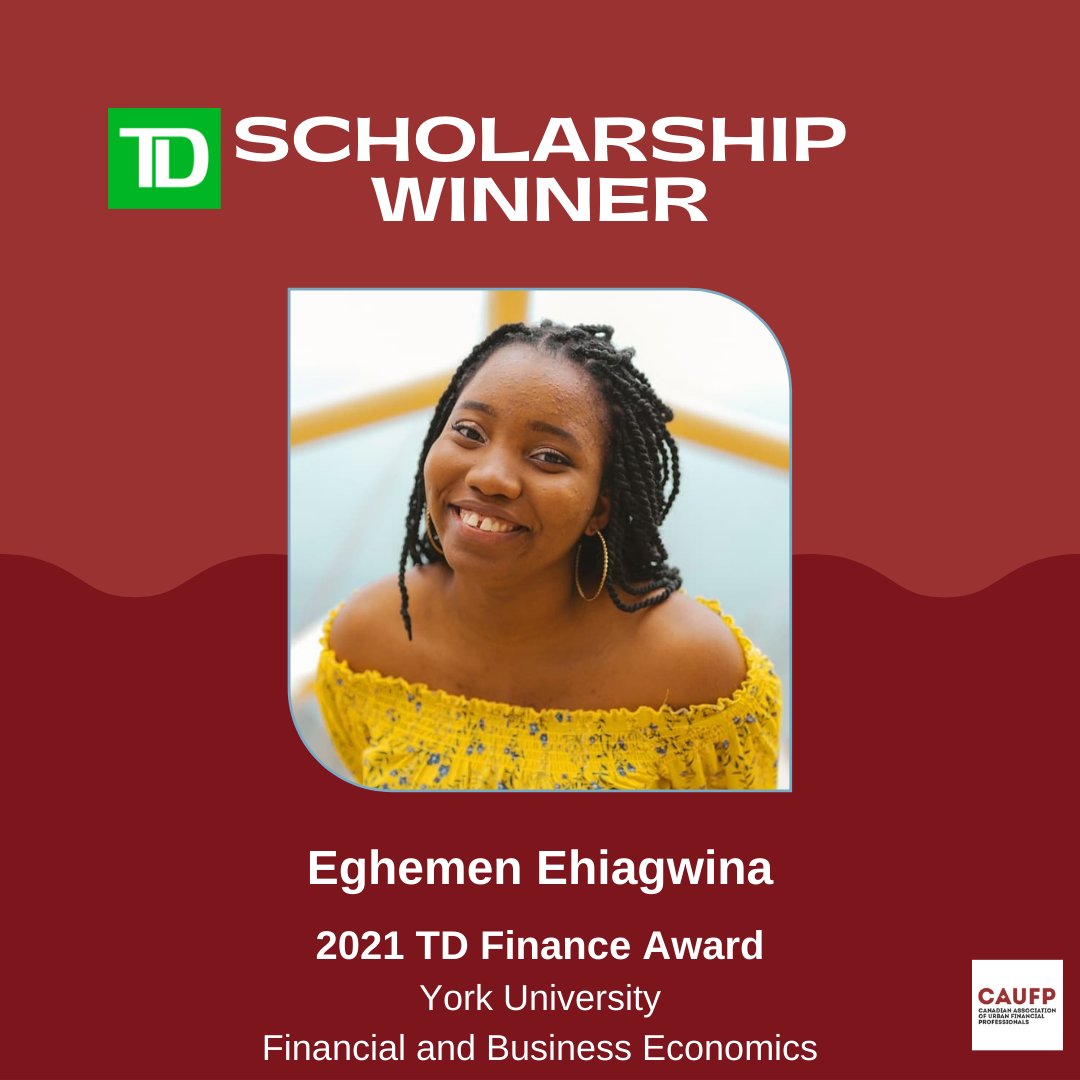 caufp's tweet photo. Congratulations to Eghemen Ehiagwina CAUFP Summit Scholarship winner on receiving the 2021 @TD Finance Award.
#scholarship #student #leadership #excellence #td #caufp https://t.co/pEofdC5udL