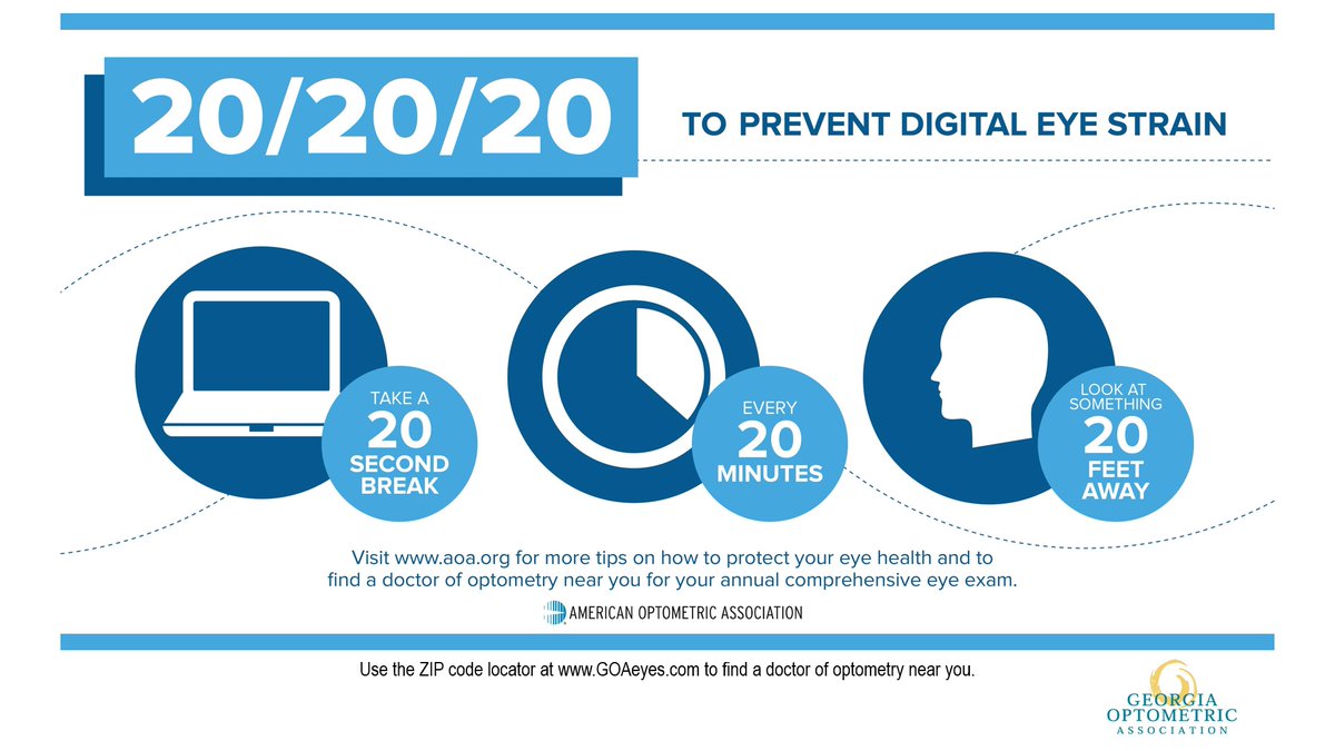 GOA_Eyes's tweet photo. From work to play to school we're asking a lot of our eyes these days. #BeVisionSmart and use the 20/20/20 rule to prevent digital eye strain. Visit https://t.co/5PlyqvuDX3 to find a doctor of #optometry near you -- and schedule that comprehensive eye exam today! #EyeDeserveMore https://t.co/IPD5RU8bsm