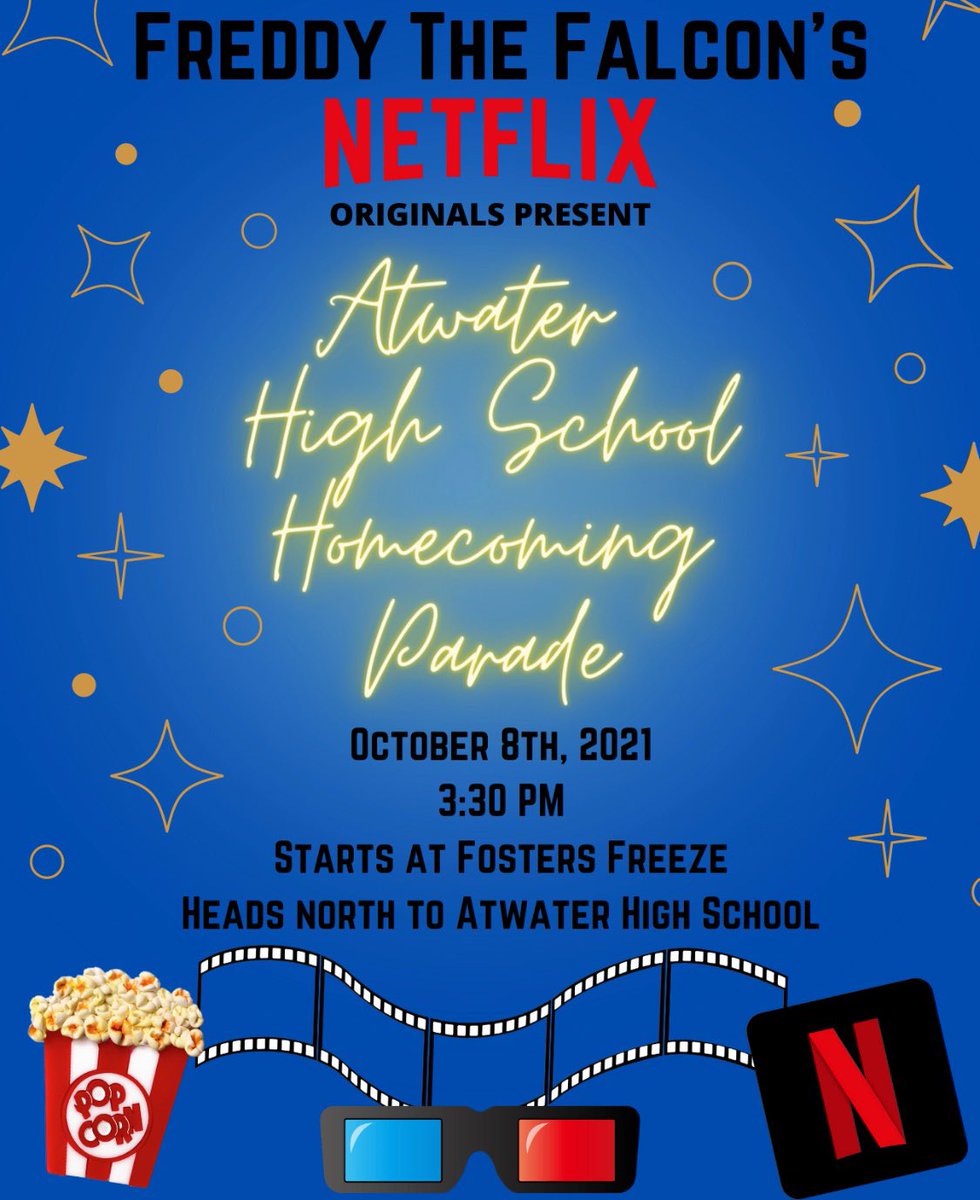 Our annual Homecoming Parade is BACK!! Mark your calendars! Friday, October 8th. Parade starts at 3:30 at Fosters Freeze and ends at AHS. #WeAreAtwater🔵⚪️