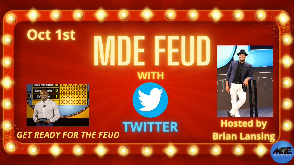 Micdrop_ent's tweet photo. "Tweet Tweet Tweet!" That's right; a little bird told us that @Twitter wants to do another MDE Feud! Comment down what your Epic team name would be for the Feud!
.
.
.
#livefun#virtualgameshow#familyfeud#corporate#host#dj#mde#funevents#gameshowhost#entertainers#twitteremceelife https://t.co/bja7kd4Wyn