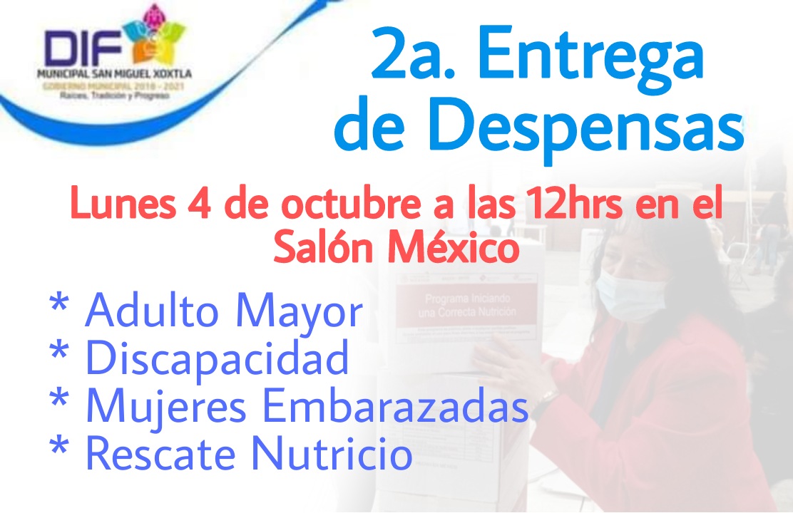 trasnformacion's tweet photo. #IMPORTANTE Lunes 4 de octubre a las 12hrs en el Salón México se llevará a cabo la #2aEntrega de #Despensas del @DIFGobPue, así lo informó la presidenta honoraria del #SMDIF Ángela Solís Velázquez y su equipo de trabajo. https://t.co/hpWLgB0Bjs