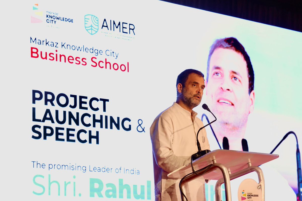 INCIndia's tweet photo. Shri @RahulGandhi lays the foundation for AIMER Business School at Markaz Knowledge City, Kozhikode. https://t.co/l9NKwwOC8b