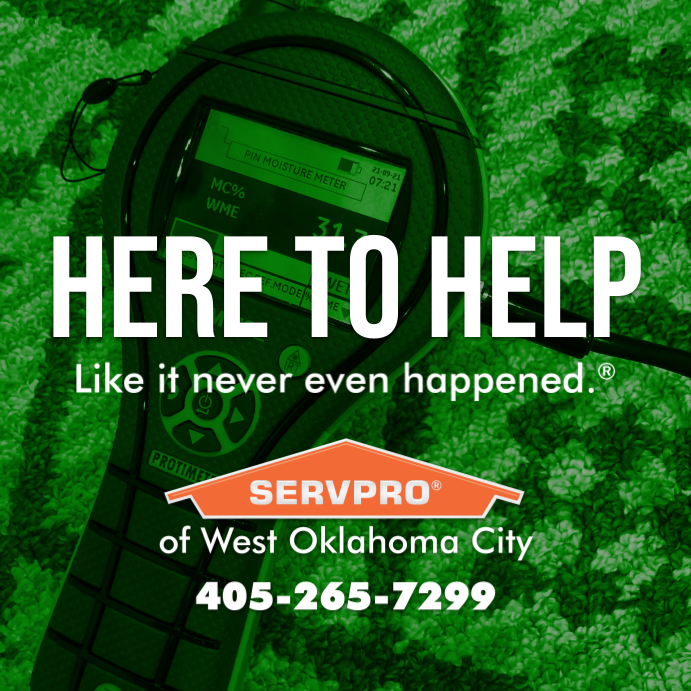 servprowestokc's tweet photo. As a locally owned and operated business, SERVPRO of West Oklahoma City is close by and ready to respond to your cleaning or restoration needs. #Water #Fire #Mold #Bio #SERVPRO #HereToHelp #Commercial #Residential https://t.co/L3rYURCT7x