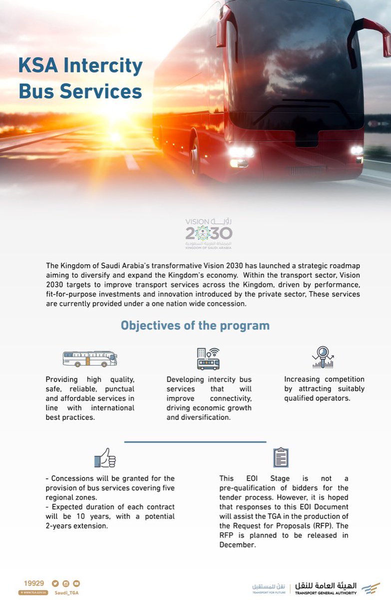 Saudi_TGA's tweet photo. New era for Saudi Arabia’s public transport .. Invitation to the best companines in class intercity bus service worldwide https://t.co/78um4F82SP
