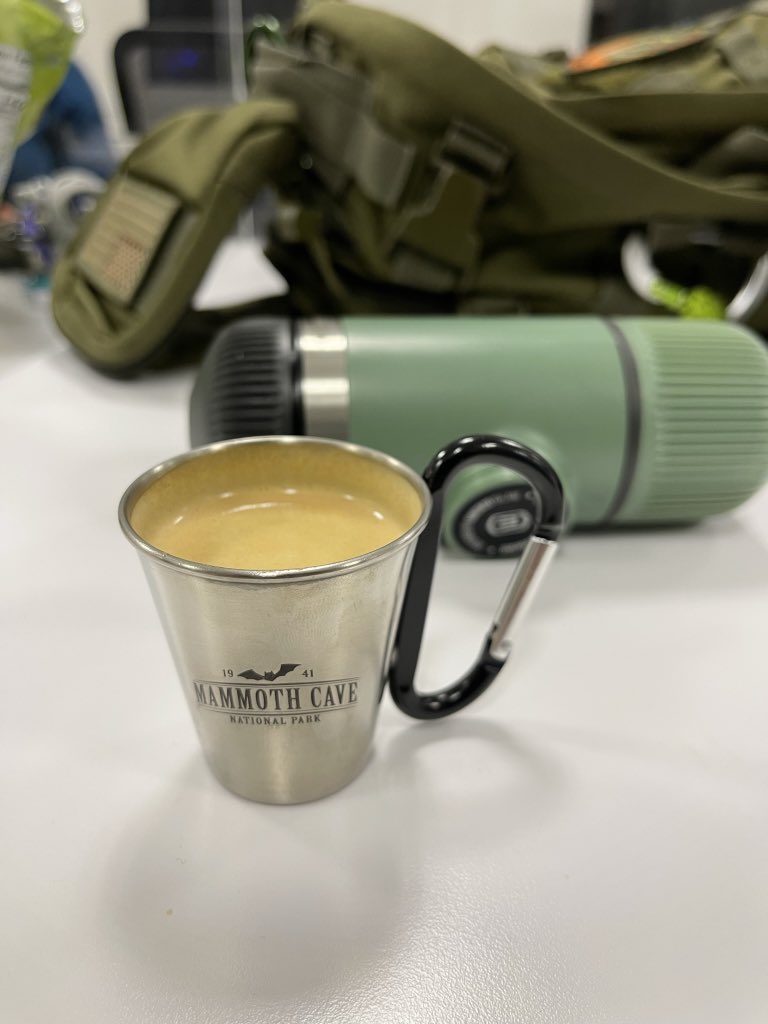 cporrata5's tweet photo. Happy National Coffee day peeps… #coffee #cafe #collada my camping expresso cup or shot cup on the go from Mammoth Gave National Park @MammothCaveNP lol https://t.co/4iQ0Wzk1At