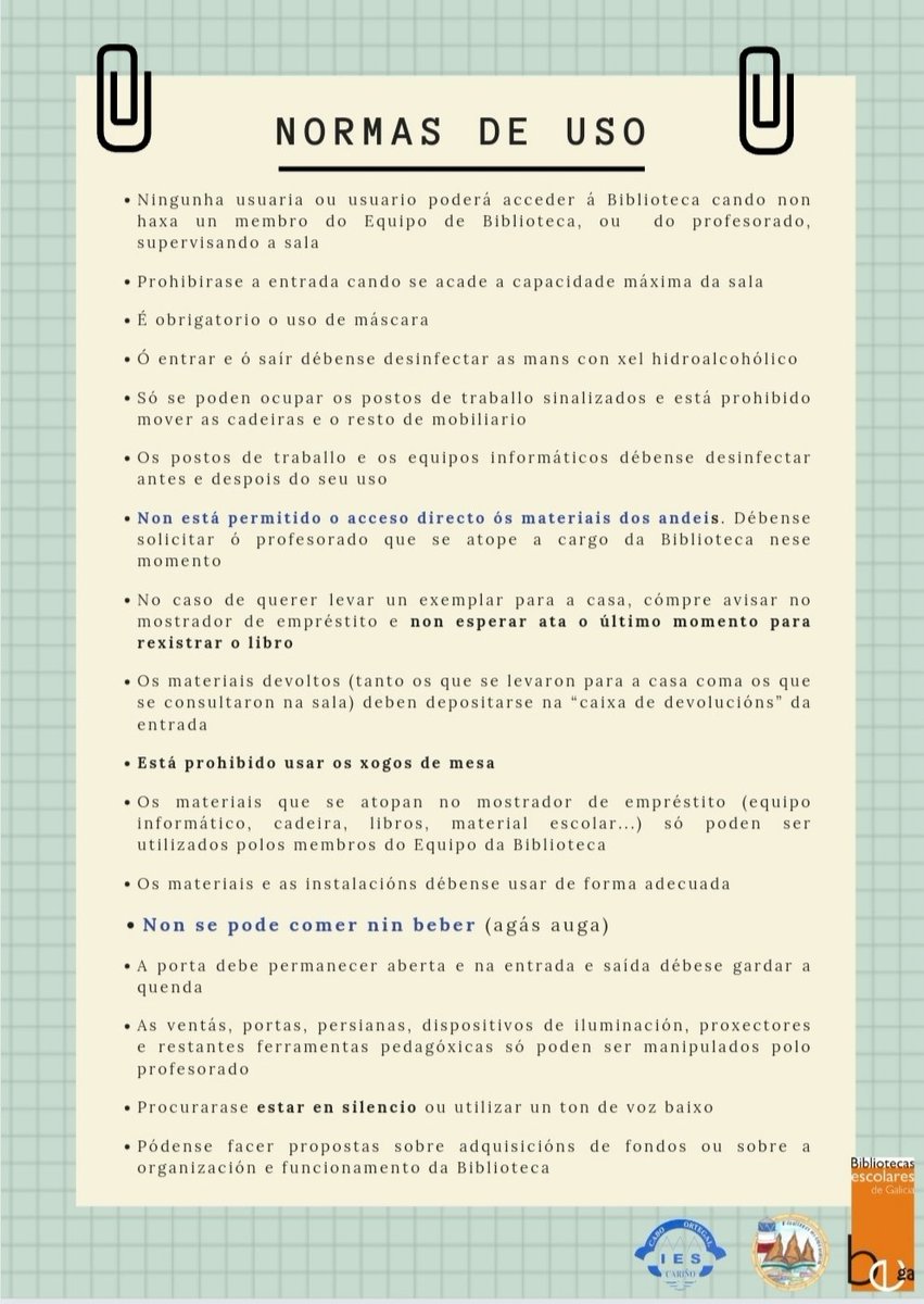 ortegalendo's tweet photo. Normas da Biblioteca para o curso 2021-2022 https://t.co/c6TT6KOW45