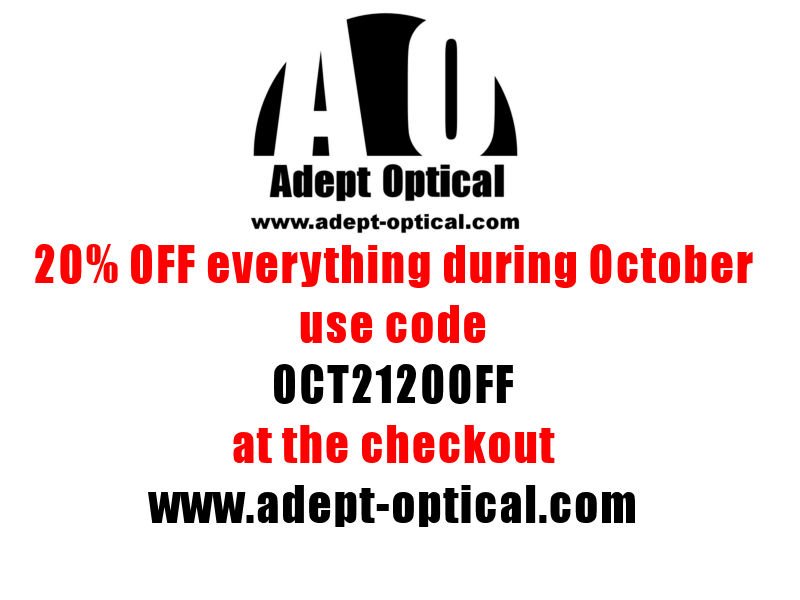 Adept Optical are offering a 20% discount across the online store from now until the end of October. If you have a requirement for any optical or optomechanical items then take advantage of this offer. Retweet this so that everyone can take advantage of this great offer.
