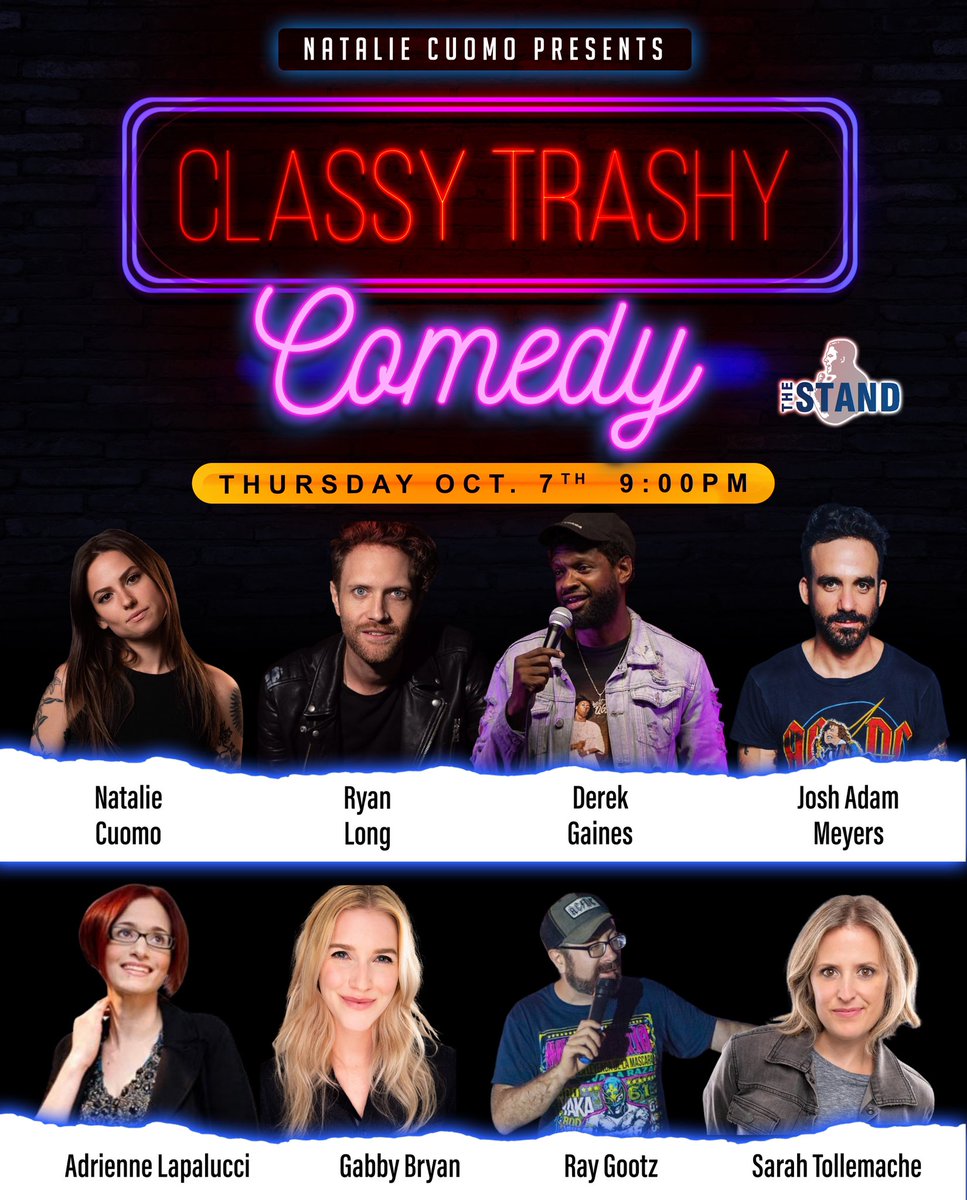 Natalie Cuomo (@nataliecuomo) on Twitter photo What a line up!!!! <a href="/TheStandNYC/">The Stand NYC</a> <a href="/Derek1Gaines/">Derek Gaines</a> <a href="/ryanlongcomedy/">Ryan Long</a> <a href="/JoshAdamMeyers/">Josh Adam Meyers</a> <a href="/AIapalucci/">adrienne iapalucci</a> <a href="/gabbyisbryan/">gabbyisbryan</a> <a href="/raygootz/">da gootz</a> <a href="/stollemache/">Sarah Tollemache</a>
thestandnyc.com/shows/show/308… What a line up!!!! <a href="/TheStandNYC/">The Stand NYC</a> <a href="/Derek1Gaines/">Derek Gaines</a> <a href="/ryanlongcomedy/">Ryan Long</a> <a href="/JoshAdamMeyers/">Josh Adam Meyers</a> <a href="/AIapalucci/">adrienne iapalucci</a> <a href="/gabbyisbryan/">gabbyisbryan</a> <a href="/raygootz/">da gootz</a> <a href="/stollemache/">Sarah Tollemache</a>
thestandnyc.com/shows/show/308…