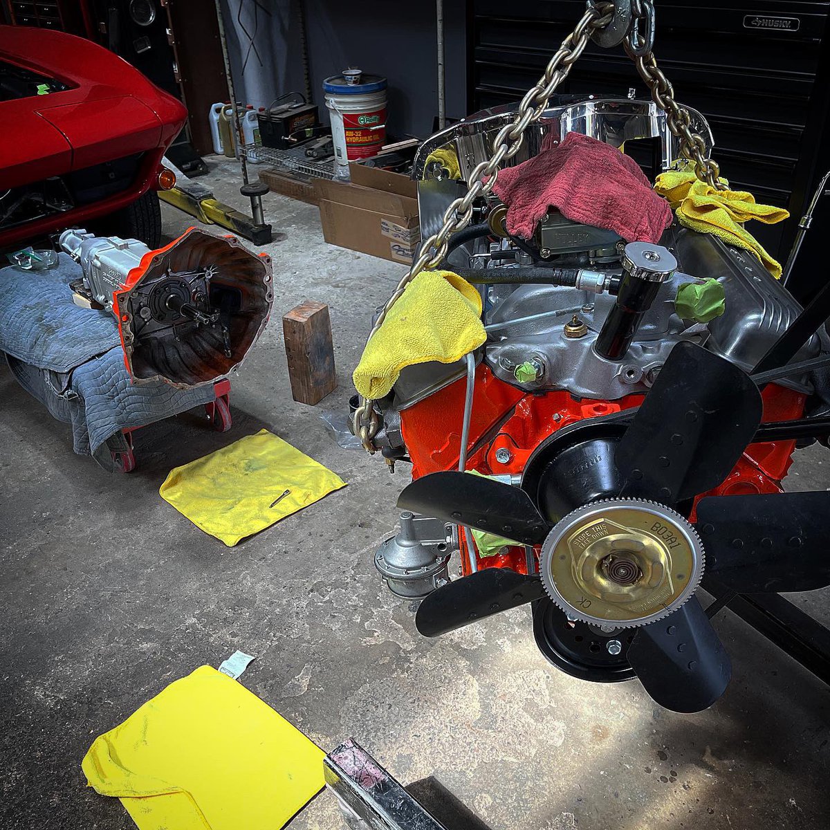 PrescottHotRods's tweet photo. This week we’re helping the owner of this super-clean ‘67 Corvette convertible reinstall its recently-rebuilt engine and transmission.
.
#chevrolet #chevy #1967 #Corvette #convertiblecorvette #convertible #littleredcorvette #babyyouremuchtoofast #classiccorvette #numbersmatching https://t.co/9I44N35B1l