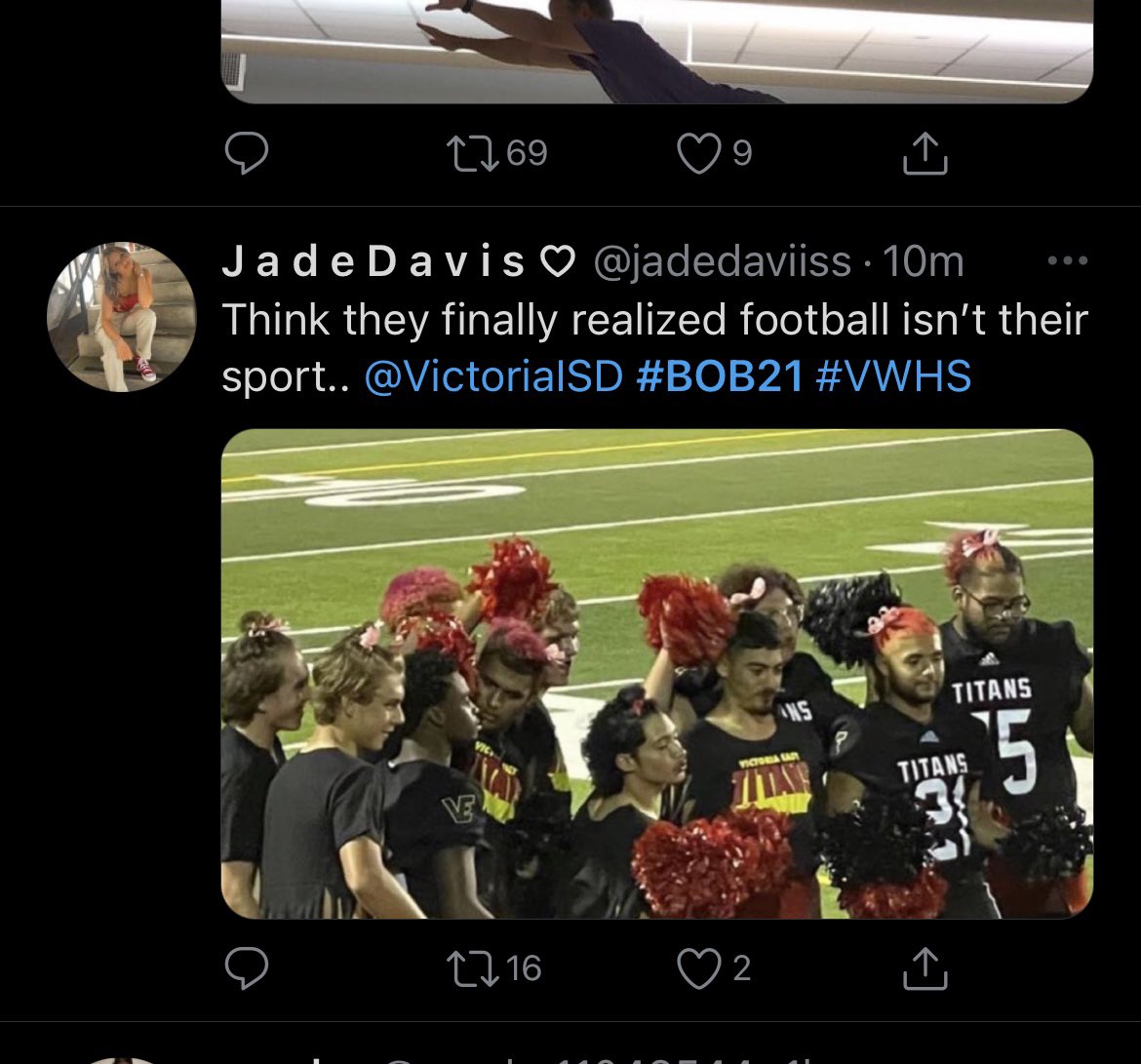 megansnook3's tweet photo. Are y’all salty that they cheer better than y’all’s cheerleaders? 🥰 #bob21 #vehs @VictoriaISD https://t.co/VJLlXku4MX