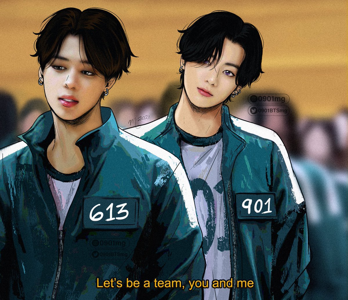 O9O1mg's tweet image. Squid Game  🐥🐰🐹  
#btsfanart #jungkook #jimin #seokjin