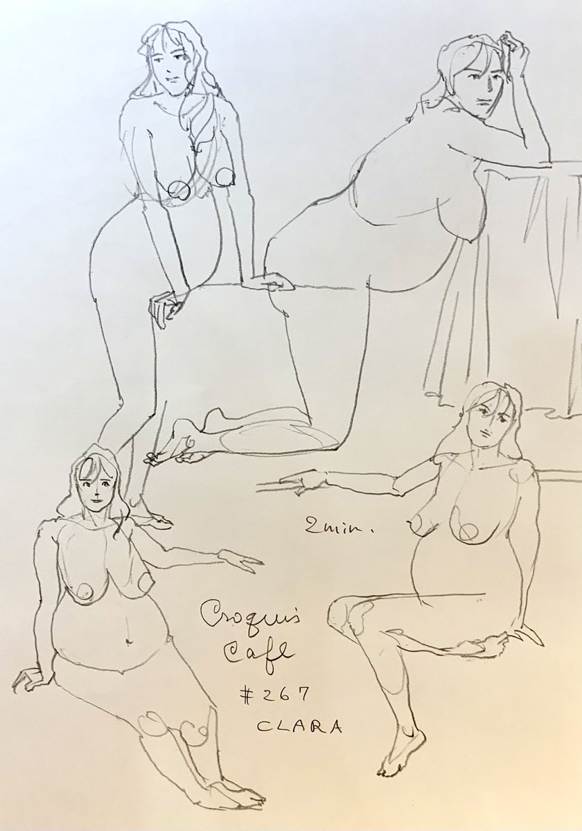 #croquiscafe
267 Clara
左足の描き方次第でもう少しお腹重みを表現することができたなあ。