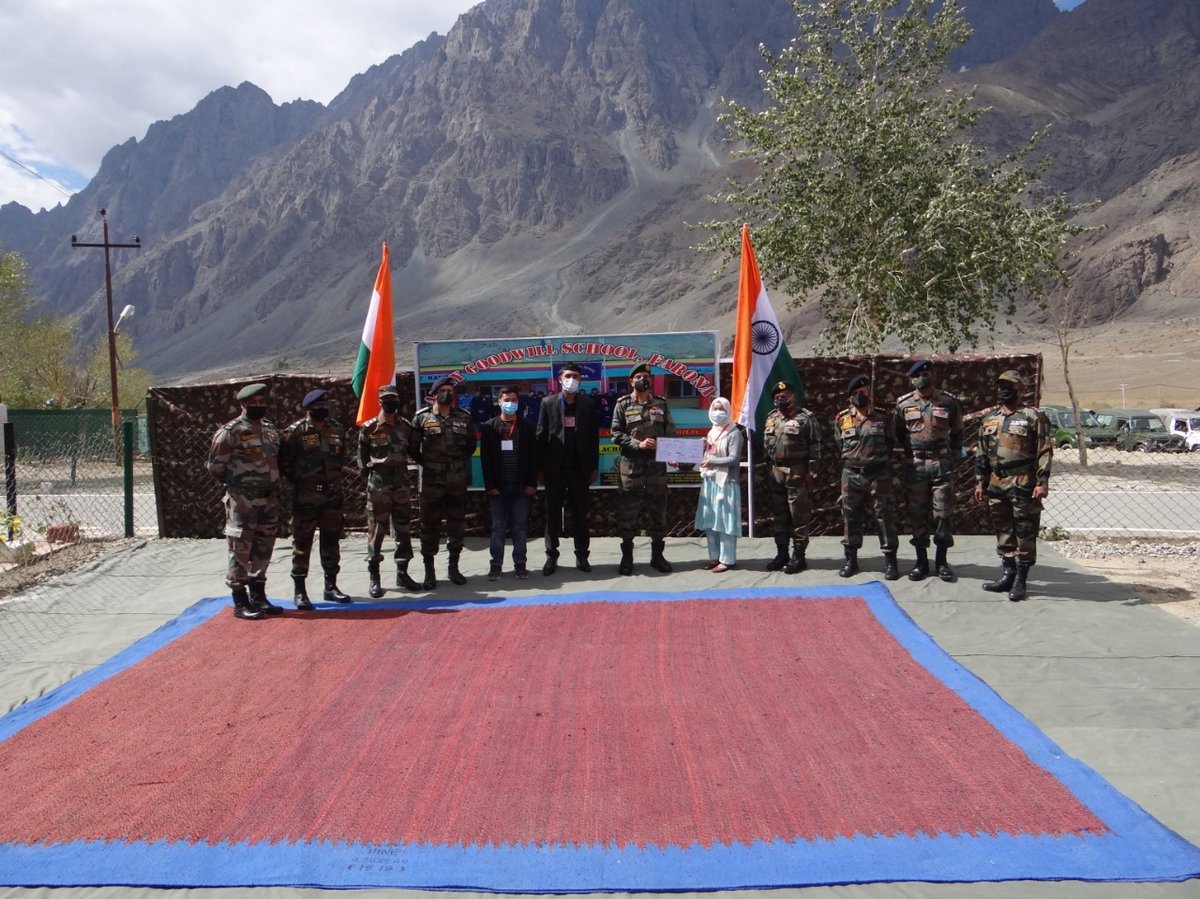 PRODefSrinagar's tweet photo. #HamidaBanoo of Army Goodwill School #Farona topped the Sankoo Zone in #Kargil securing 95.6% in her board exams Felicitated by #ForeverinOperationsDivision @28Sep21 of @firefurycorps at #Khumbathang #ShiningLadakh @jkboseofficial @DIPR_Leh @SpokespersonMoD @NorthernComd_IA https://t.co/2CB7WJtDip