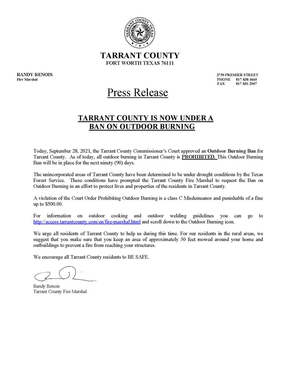 HasletFire28's tweet photo. Tarrant County Burn Ban https://t.co/BDvvxv2Mqx